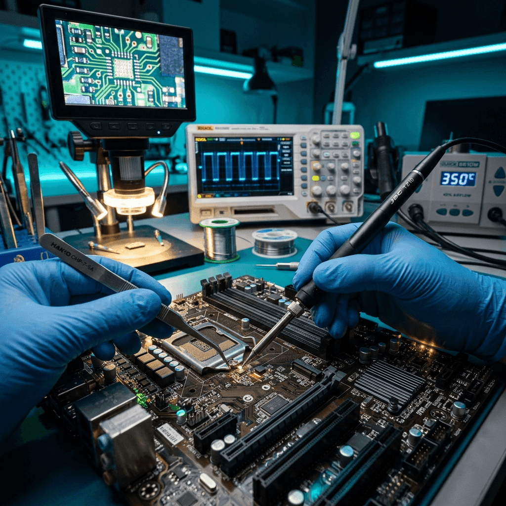 Técnico de Mundo Digital S.E reparando circuitos